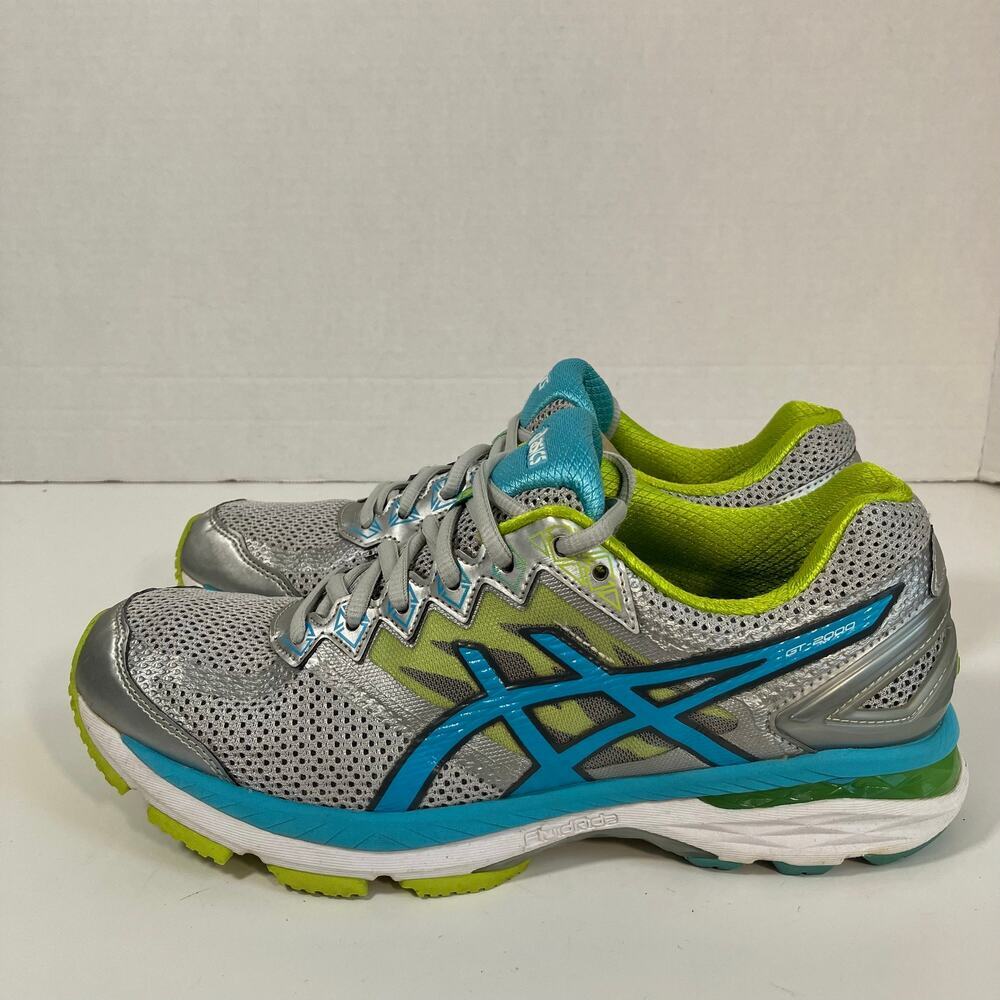 Asics Womens Sz 9 GT-2000 T656N Running Sneakers Shoes Silver Blue Green